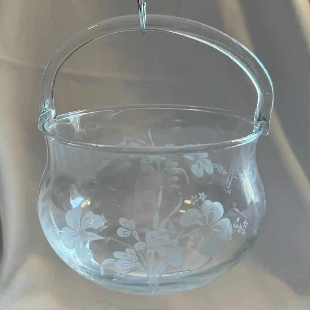 Vintage Stylesetter Handcut Crystal Glass Basket Bowl with Etched Floral Design